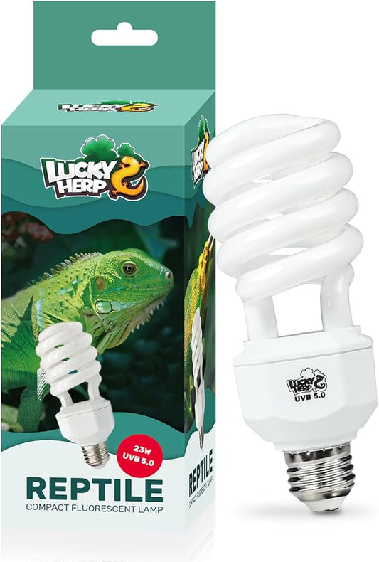 LUCKY HERP UVA UVB Reptile Light 5.0, Tropical UVB 100 Compact Fluorescent Lamp, UVB Light for Reptiles 23W, UVA UVB Reptile Light Bulb, UVB Bulb for Reptiles Chameleons Lizards Tortoises Snakes