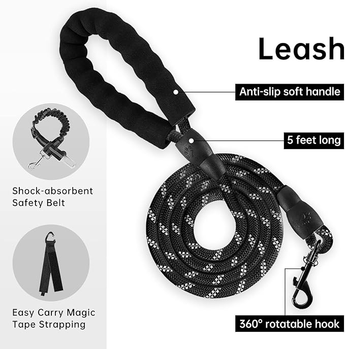 IVY&LANE No Pull Dog Harness with Leash Set, Reflective No Choke Pet Vest,Adjustable Oxford Dog Vest Harness with Easy Control Handle for Large Dogs (Checkered Blue,L)