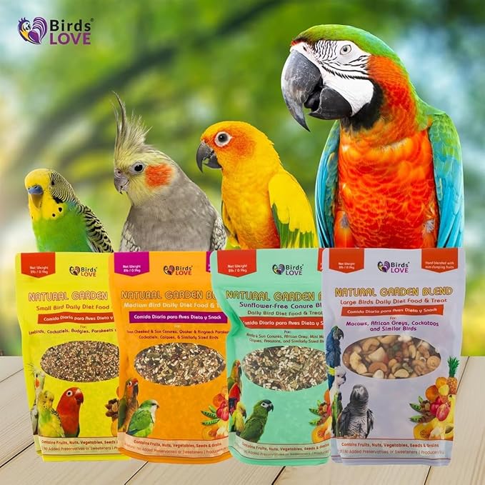 Birds LOVE All Natural Garden Blend Bird Food for Small Birds - Lovebirds, Cockatiels, Parakeets and Parrotlets 4lb