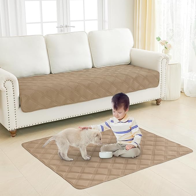Smiry Waterproof Dog Bed Cover Blanket 30x53, Soft Reversible Pet Blanket, Washable Leakproof Cats Dogs Couch Cover for Sofa, Couch, Furniture, Lattice, Camel/Beige