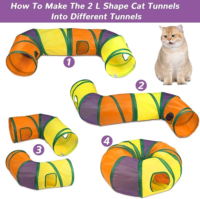 Retro Shaw Cat Toys Pack with Tunnels, Interactive Kitten Toys for Indoor Cats Kitty, Kitten Tube Tent Feather Wand Teaser Bell Fuzzy Ball Crinkly Springs Mouse (33 Pcs Large Cat Tunnel Toys Set)