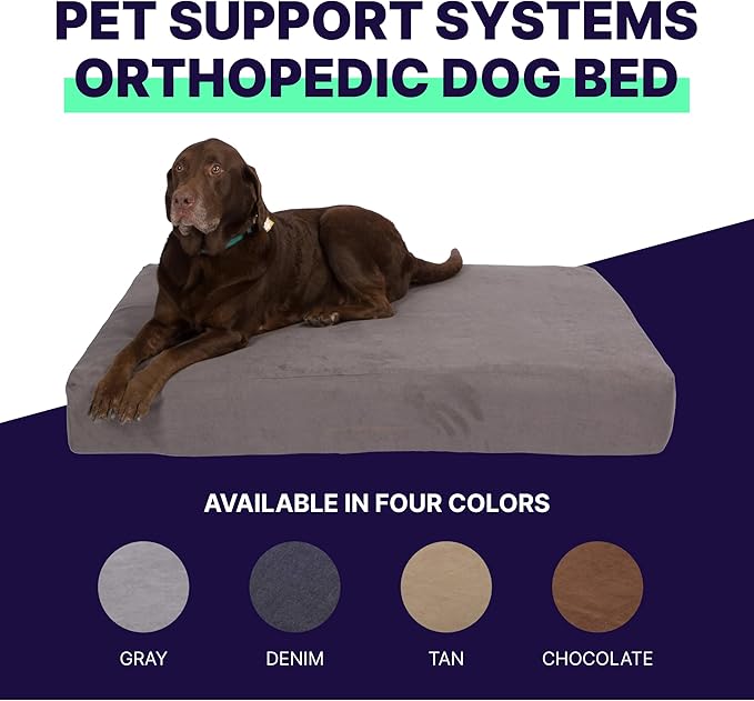 Pet Support Systems Orthopedic Dog Bed - Gel Memory Foam Pet Bed, Luxury Washable Dog Bed for Sleeping and Support (Removable Cover, X-Large Gray Dog Bed)