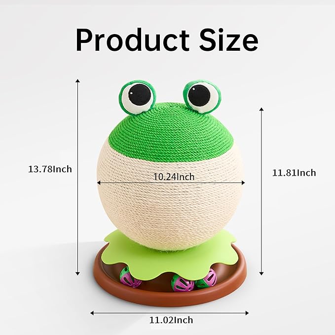 3-in-1 Modern Cat Ball Scratcher & Cat Toys for Indoor Cats/Kittens, Cute Orange/Frog/Bee Design with Bell Ball Track, Natural Sisal Cat Scratching Post, Space-Saving Interactive Cat Scratcher