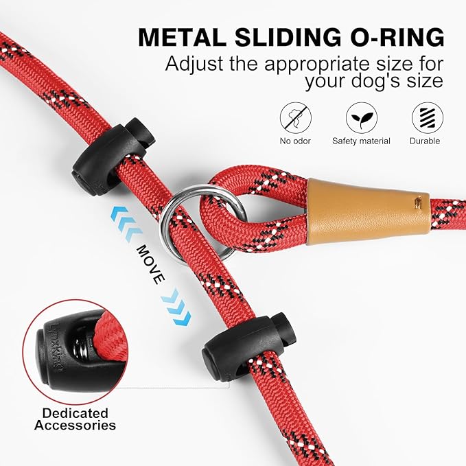 Lynxking No Pull Rope Dog Harness No Pull Reflective Leash Harness Collar 3 in 1 Dog Halter Harnesses Adjustable for Large Giant Dog (Red, Extra Large(up to 80Ibs) 10ft*1/2")