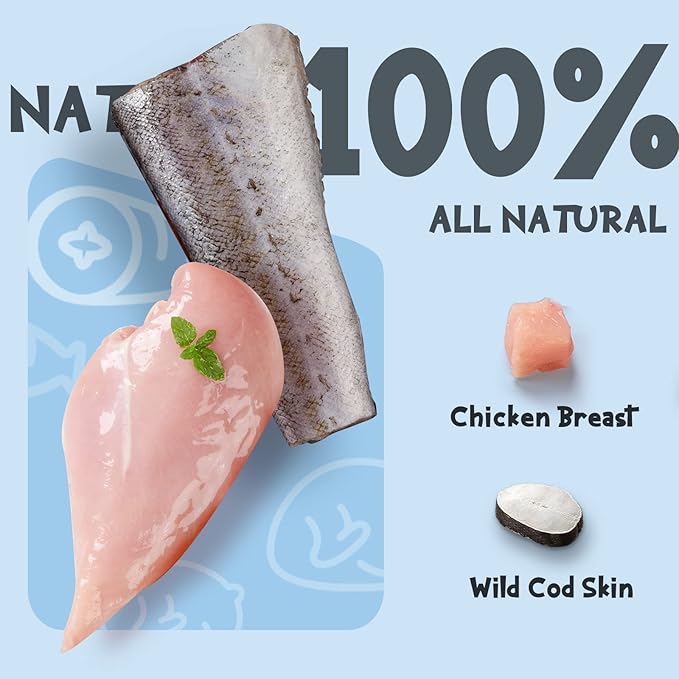 ASMPET Dog Cod Skin Treats, Chicken Wrapped Cod Skin Sticks, Rawhide Free Dog Treats Chews Bones