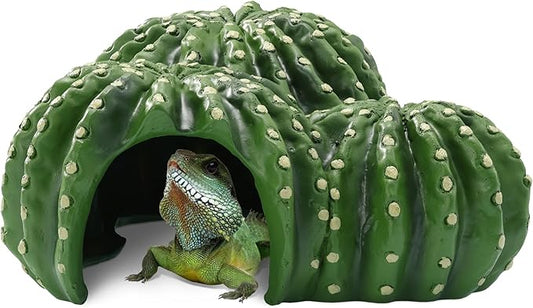 Navaris Cactus Shaped Reptile Hide Out - Reptile Accessories for Leopard Gecko, Snake, Tortoise, and More - Unique Hideout for Vivarium Decorations