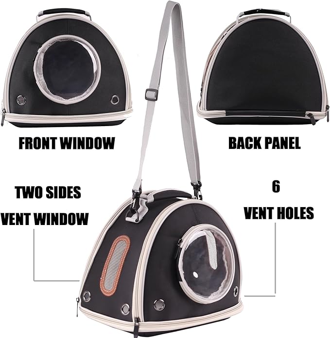 Guinea Pig Travel Carrier Cage, Portable Carry Bag for Two (2) Pigs, Reptile Bearded Dragon Lizard Carrier Bag for Small Animals Hamster Hedgehog Bird Bunny Kitten (Black, Typical Oxford)