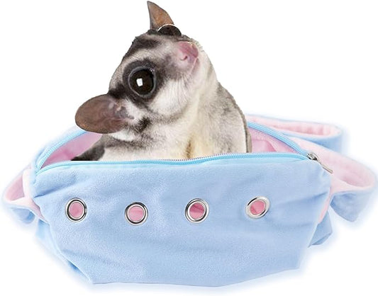 Meow&Woof Sugar Glider Bonding Pouch Small Pet Carrier Bag Sling with Strap Critter Cuddler for Gliders Ferret, Rat, Hedgehog, Hamster Outdoor-Blue