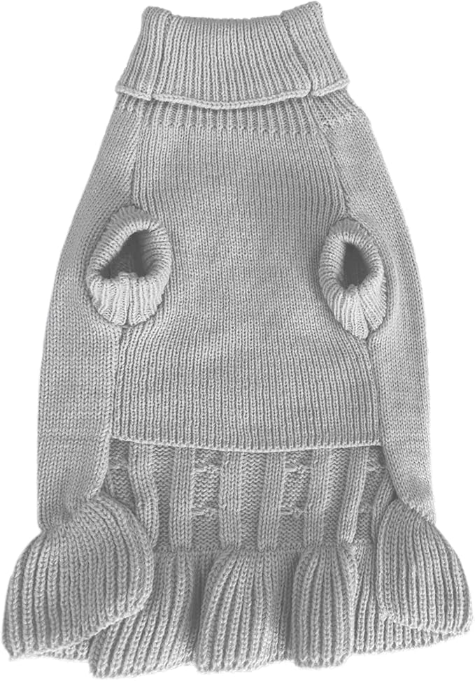CHBORCHICEN Small Dog Sweaters Knitted Pet Cat Warm Dog Sweatshirt Winter Clothes Kitten Puppy Sweater (XXS, Dress-Grey)