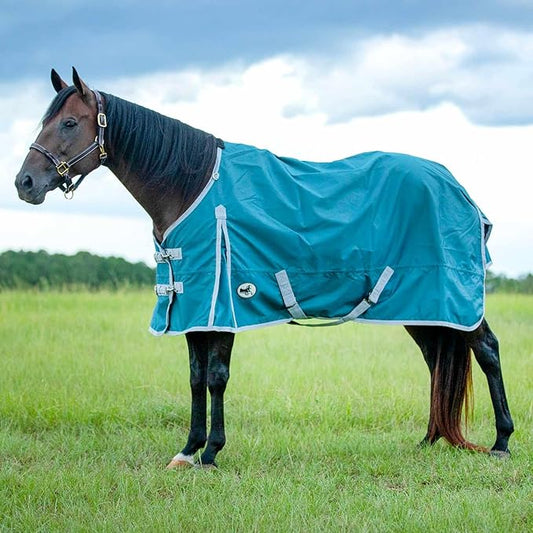 Jeffers Economy 600 Denier Standard Neck Horse Sheet 0 Gram Polyfill, 81 Inch – Waterproof Lightweight Turnout Blanket Sheet for Horses - Stable, Barn, Pasture, Travel, Adjustable Fit - Teal Grey