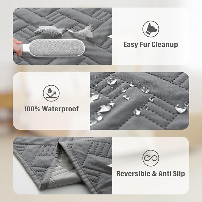 BOCTOPUG Dog Bed Cover for Pets Blankets Rug Pads for Couch Protection Waterproof Bed Covers Dog Blanket Furniture Protector Reusable Changing Pad (Dark Grey+Light Grey, 82"x82")