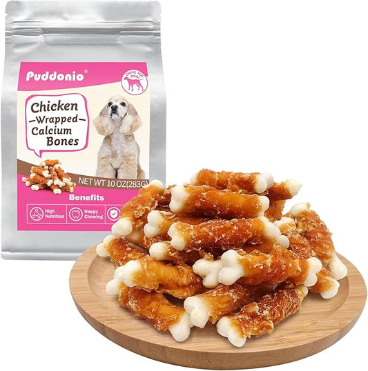 Dog Treats, 2.3 Inch Chicken Wrapped Calcium Bones, Rawhide Free Soft Dog Snacks for Puppy and Small Dogs, 9.9 oz