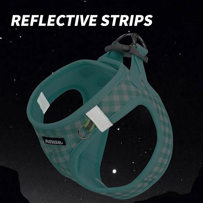 AIITLE Breathable Mesh Dog Vest Harness, No Pull Escape Proof Vest Harnesses with Reflective Bands, Adjustable Plaid Pet Outdoor Harnesses for Small and Medium Dogs Turquoise M