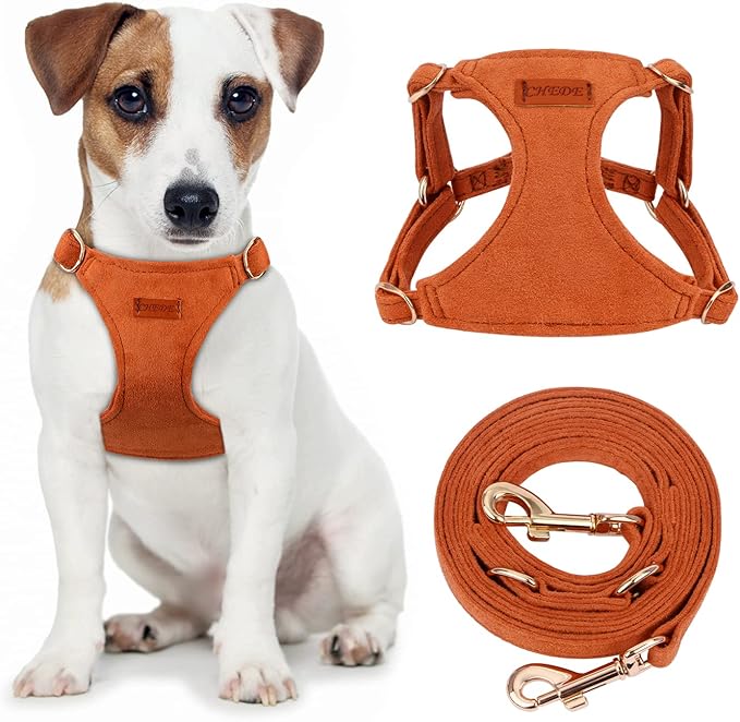 CHEDE No Pull Puppy Harness and Multifunction Dog Leash Set- 8 Colors Soft Adjustable No Choke Escape Proof Cute,Lightweight Pet Vest Harness for Small and Medium Dog (S, Khaki)