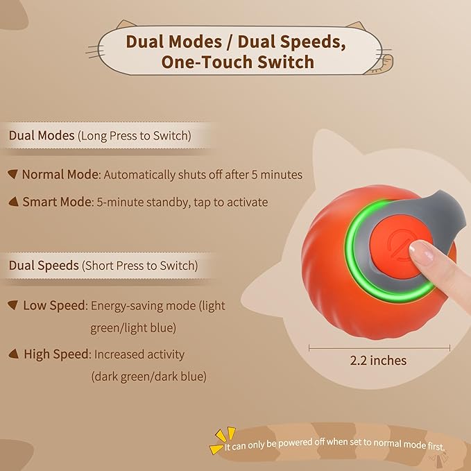 Interactive Cat Toy Ball-Motion-Activated Rolling Toy with 2 Feather Tails, 2 Speeds, USB Rechargeable, Smart Indoor Cat Toys to Keep Cats Active, Happy and Entertained (Orange)