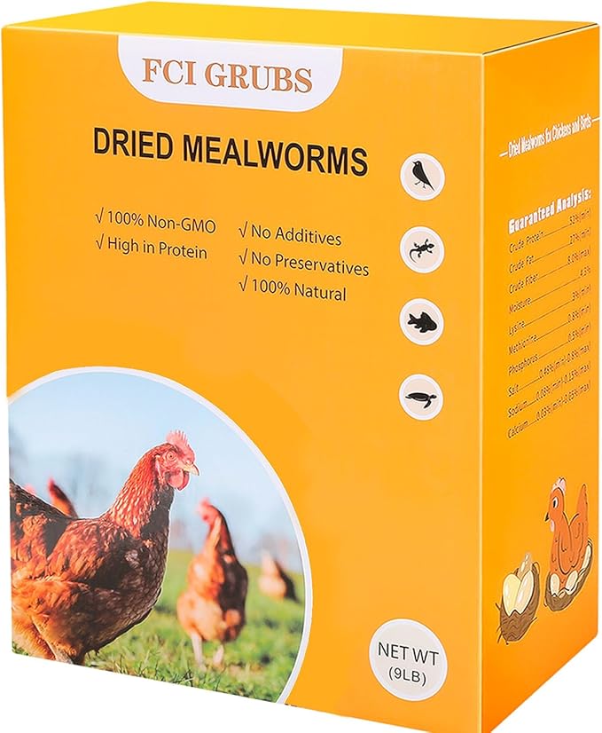 Dried Mealworms 9LB-High Protein Chicken Feed,More Protein,No Additives,Premium Organic Non-GMO,Rich in Protein Meal Worms for Chickens,Wild Birds,Laying Hens,Turkeys-Nutrient-Rich Mealworms