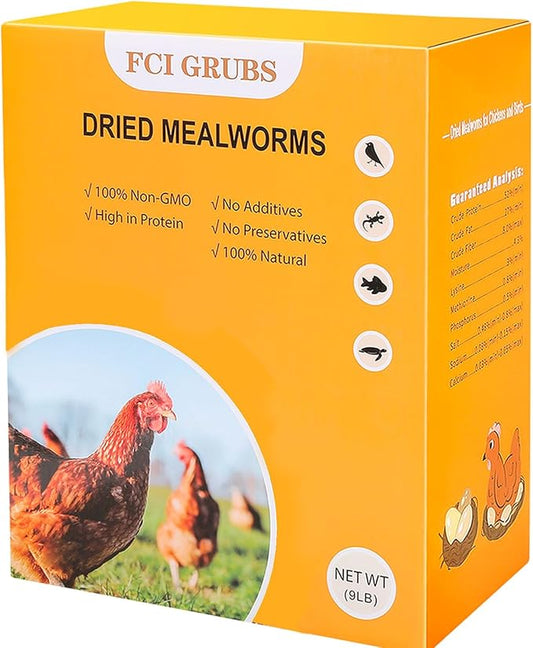Dried Mealworms 9LB-High Protein Chicken Feed,More Protein,No Additives,Premium Organic Non-GMO,Rich in Protein Meal Worms for Chickens,Wild Birds,Laying Hens,Turkeys-Nutrient-Rich Mealworms