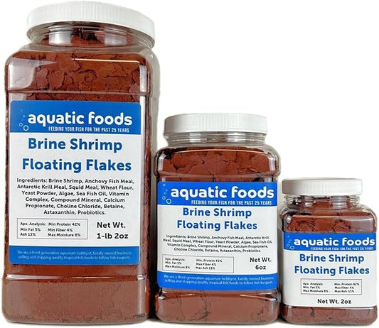 Aquatic Foods Inc. Brine Shrimp Flakes for Freshwater Cichlids, Angels, Live Bearers, Tetras, Guppies, Marine Tangs, Butterflies, Angelfish, Anthias, Clown Fish...WL 6oz Med Jar
