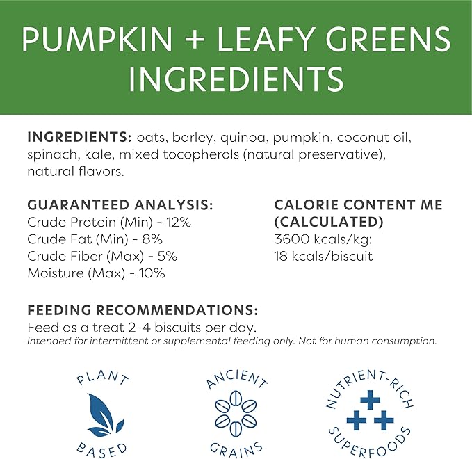 Body and Soul Pumpkin + Leafy Greens Crunchy Dog Treat - Superfood Biscuits Baked with Oats Barley & Quinoa - All-Natural Plant Based Clean Protein, No Additives or Fillers - Made in USA 2 Pack (20oz)