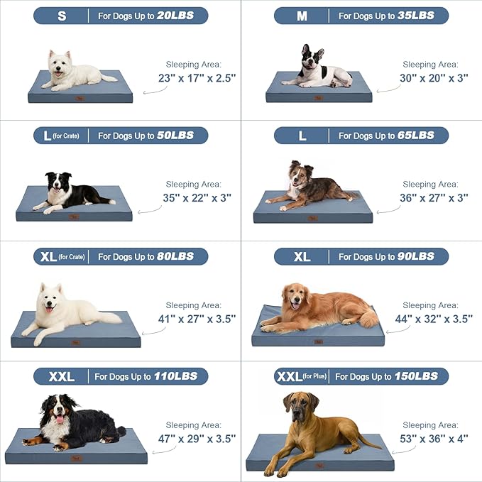 Outdoor Dog Bed for Medium Dogs, Waterproof Dog Crate Mat Orthopedic Egg Crate Foam Pet Bed with Washable Removable Oxford Cover, Blue