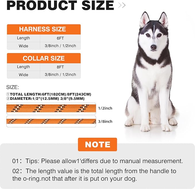 Lynxking No Pull Rope Dog Harness No Pull Reflective Leash Harness Collar 3 in 1 Dog Halter Harnesses Adjustable for Large Giant Dog (Orange, Large 1/2 inch)