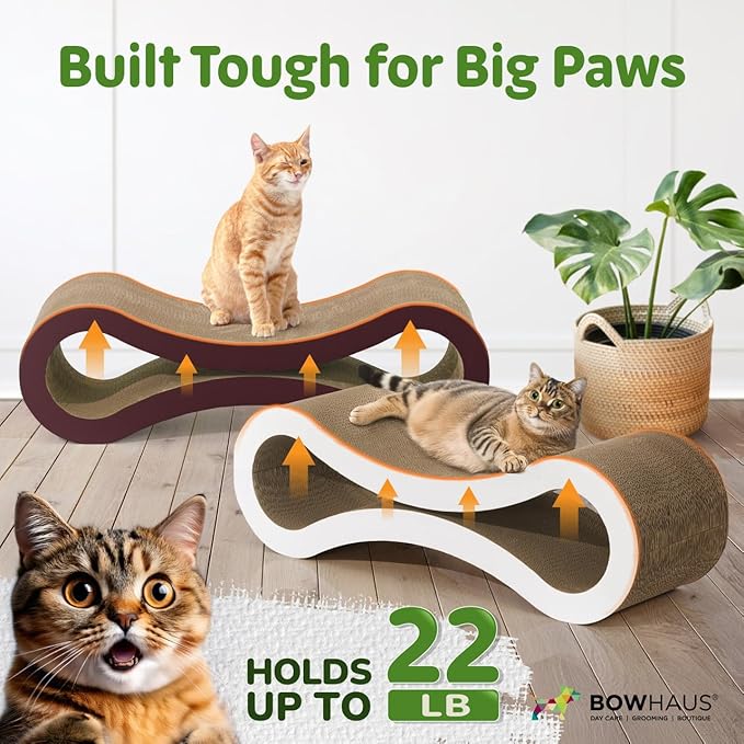 Infinity Cat Scratcher Lounger, Reversible Scratcher, Durable & Long-Lasting, Cat Cardboard Scratcher, Large Cat Scratching Pad, Scratching Board, Infinity Scratch Pad for Indoor Cats, White