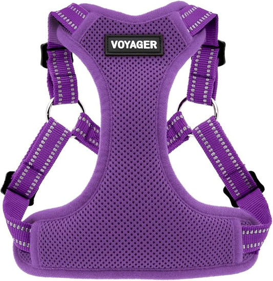 Best Pet Supplies Voyager Mesh Dog Breathable Harness Reflective Stitching, All Weather Adjustable for Walking Training, or Running - Heavy Duty & Durable, Harness (Purple), L