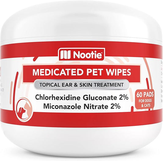 Nootie Medicated Pet Wipes With Chlorhexidine & Miconazole for Dogs & Cats - 2" Small, 60 Count - Sold in Over 10,000 Vets & Pet Stores