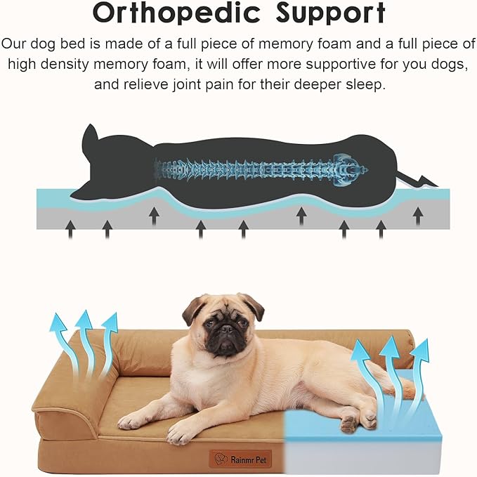Orthopedic Dog Bed Medium Size Dog, Memory Foam Pet Bed for Medium Dogs, Removable and Washable Microsuede Cover, TPU Waterproof Liner, Nonskid Bottom, 35x23x6 Inches, Khaki