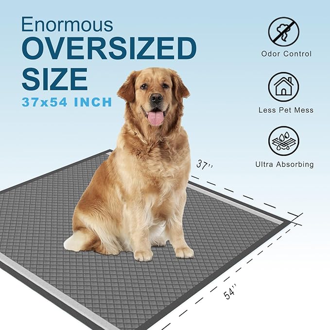 37"x54" Activated Charcoal Dog Pee Pads - 32 Count, Extra Large, Super Absorbent, Leakproof, Long-Lasting Odor Control - Essential Pet Training Pads for Large Dogs