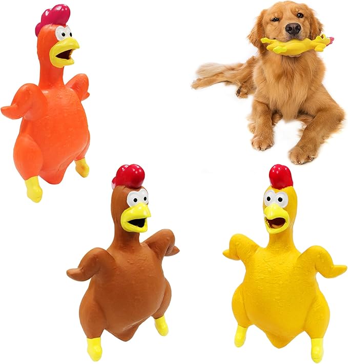 Rubber Chicken Dog Squeaky Toys, Durable Latex Chew Toys for Small Medium Large Size Dogs, Teething Puppy Dogs (3 Pack)