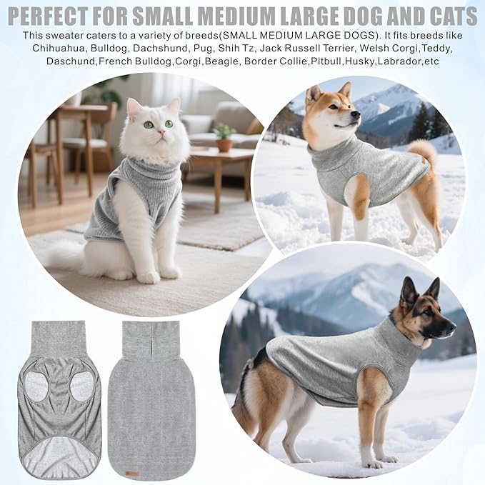 Mosucoirl Dog Sweaters Pet Pullover,Turtleneck Doggy Sweatshirt for Extra Large Dogs Thick Warm Dog Clothes Fleece Soft Winter Puppy Hoodies Outfit for Small Medium Large Dogs XS-4XL (Grey, L)