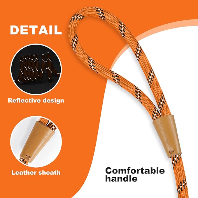 Lynxking No Pull Rope Dog Harness No Pull Reflective Leash Harness Collar 3 in 1 Dog Halter Harnesses Adjustable for Large Giant Dog (Orange, Extra Large(up to 80Ibs) 10ft*1/2")