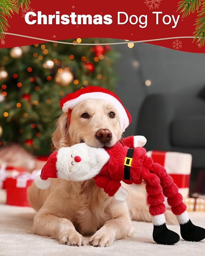 Prime Pets Christmas Dog Toys, 26” Large Plush Squeaky Dog Toys, Crinkle Santa Dog Toy for Small Medium Large Dogs, Stuffed Puppy Chew Toy to Keep Them Busy