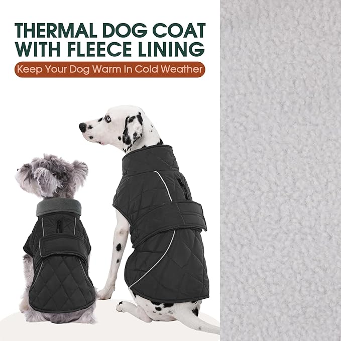 Kuoser Extra Warm Dog Coat, Windproof Cold Weather Dog Jackets for Large Dogs, Thick Fleece Lining Pet Turtleneck Snowsuit Reflective Adjustable Puppy Winter Coat Doggie Snow Jacket Grey, XL