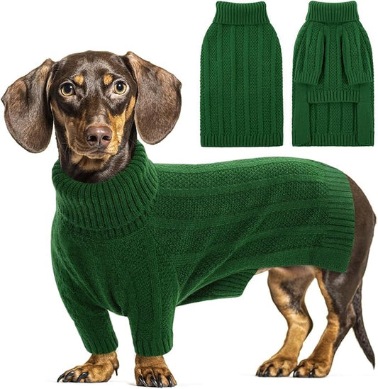 Queenmore Small Dog Sweaters for Small Dogs Girls Boys,Xmas Sweater Puppy,Turtleneck Knitted Sweater for Cat,Cold Weather Pullover for Doggie Male Female,Soft Doggy Sweater Pet Apparel(Green,S)