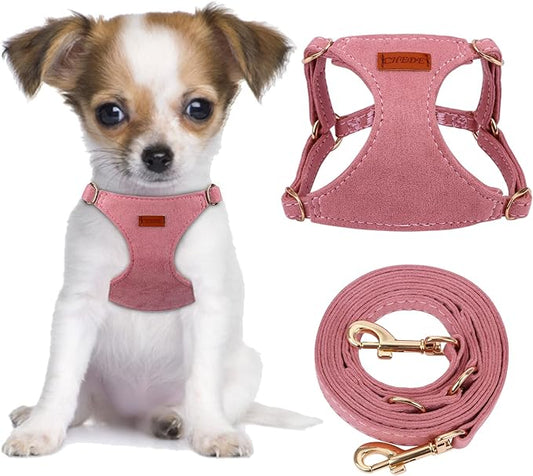 CHEDE No Pull Puppy Harness and Multifunction Dog Leash Set- 8 Colors Soft Adjustable No Choke Escape Proof Cute,Lightweight Pet Vest Harness for Small and Medium Dog (XXS, Antique Pink)