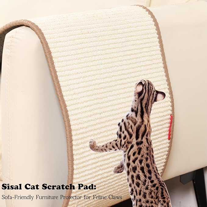 66.93x13.38x0.32 inch Thickened Cat Wall Scratcher Carpet, Cat Climbing Wall, Durable Cat Wall Furniture, Tall Cat Scratching Post, Wall Scratchers for Indoor Cats Sofa Protector (Beige-Velcro Strap)