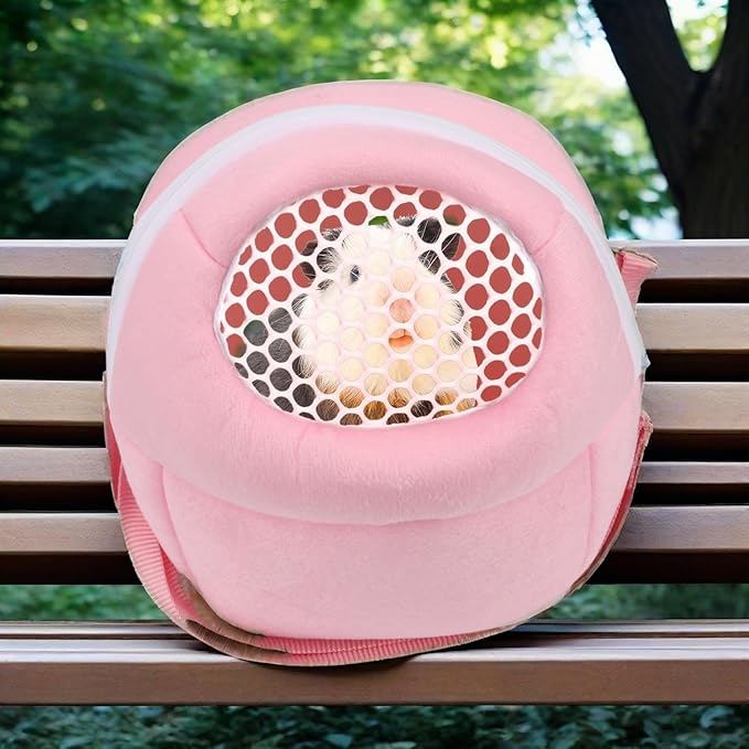 Pet Carrier Backpack for Small Animals, Travel Handbag for Cat, Puppy, Guinea Pig, Hedgehog, Hamster (Pink, Large)