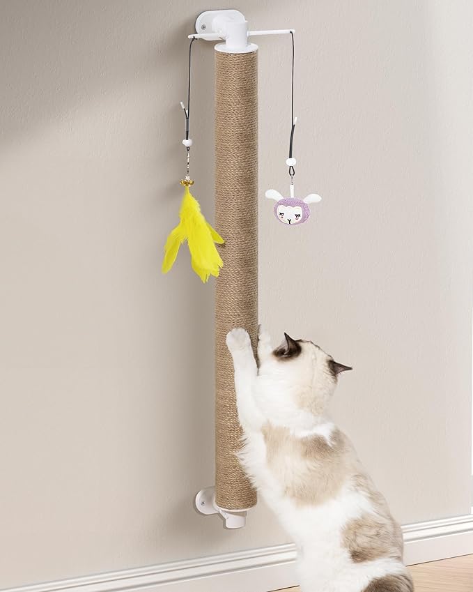 SVD.PET Cat Scratching Post Wall Mounted, 37.5" Tall Jute Cat Scratcher for Wall with Hanging Toys for Large Cats Indoor Cat Wall Furniture