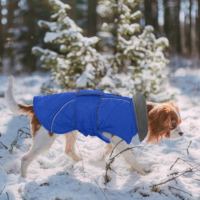 Kuoser Dog Winter Coat Waterproof Dog Snow Jacket, Warm Fleece Lined Pet Turtleneck Snowsuit Puppy Cold Weather Coats with Harness Hole, Adjustable Winter Vest for Medium Large Dogs, Blue, L