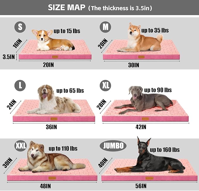 Patas Lague Orthopedic Dog Bed for Small Dogs 20''X15'', Waterproof Soft Warm Comfortable Egg Crate Foam Small Pet Beds Mat with Removable Washable Cover and Nonskid Bottom, Pink