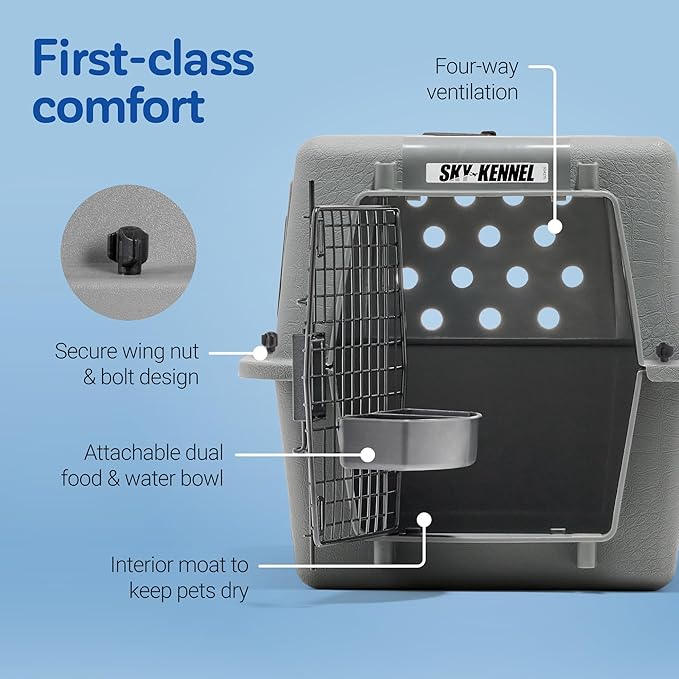 Petmate Sky Kennel - For Air and Travel, Airline Compliant Dog Crate for Pets up to 15 lbs, Heavy Duty Dog Kennel, Made in the USA- 21 Inches