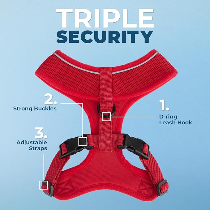 Best Pet Supplies Voyager Mesh Dog Breathable Harness Reflective Stitching, All Weather Adjustable for Walking Training, or Running - Heavy Duty & Durable, 220 Style (Red), M