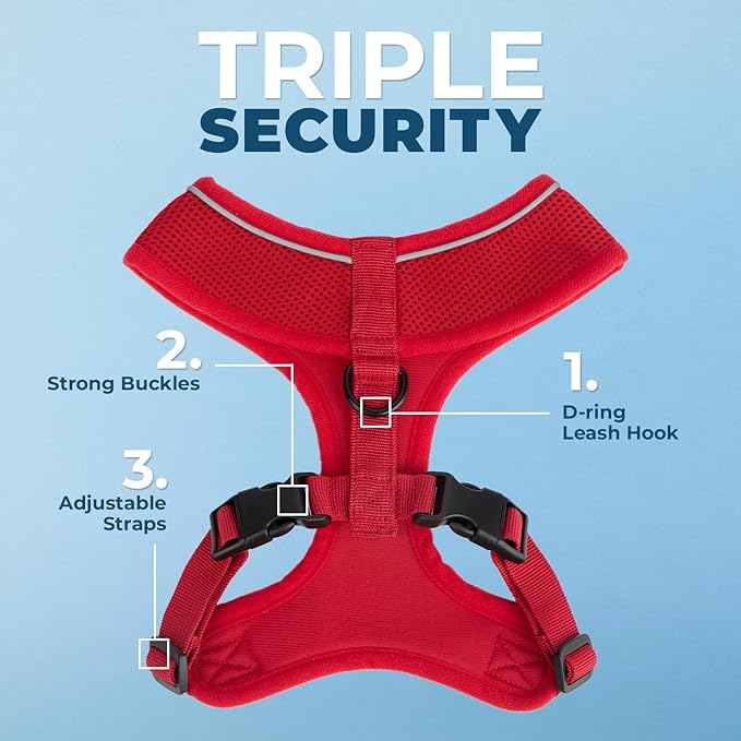 Best Pet Supplies Voyager Mesh Dog Breathable Harness Reflective Stitching, All Weather Adjustable for Walking Training, or Running - Heavy Duty & Durable, 220 Style (Red), S