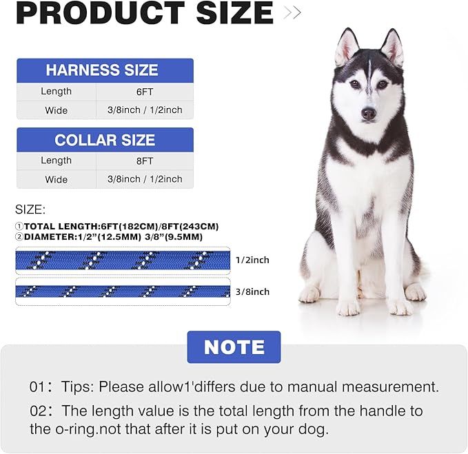 Lynxking No Pull Rope Dog Harness No Pull Reflective Leash Harness Collar 3 in 1 Dog Halter Harnesses Adjustable for Large Giant Dog (Blue, Small 3/8 inch)