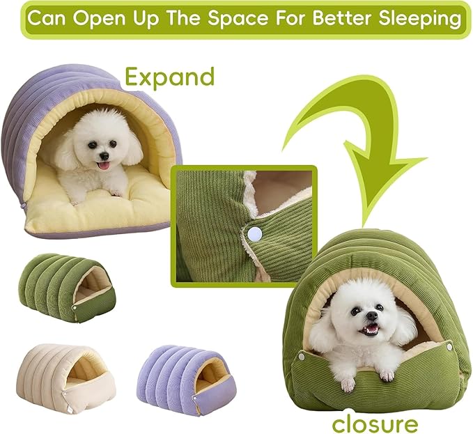 Removable and Washable Winter Closed-Off Cat Bed, Cat Winter Cave, Cute Cat Beds for Indoor Cats, Disassembled Design for Easier Cleaning, with Hair Remover (2PcsGreen, 17.7 * 11.8 * 7.5 in)