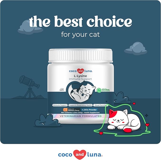 L-Lysine Supplement for Cats 900mg/scoop - Cat Supplement for Sneezing and Runny Nose, Cold, Immune Support, Eye Function, and Respiratory Health – Lysine Powder