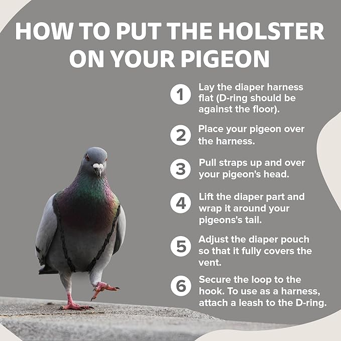 Bird Diaper, Wrap Around, for Larger Pigeons, Small Breed Hens and Roosters, Leak-Proof Design, Comfortable Fleece Strap Bird Harness with Sewn-in Liner & Secure Hook and Loop Closure - XS, Gray