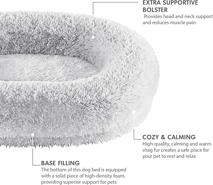 Medium Sized Orthopedic Dog Beds, Donut Calming Pet Beds with Comfort Foam Support, Fluffy Non-Slip Couch for Dog and Cat, with Washable and Indestructible Cover, 32 Inches, Light Grey